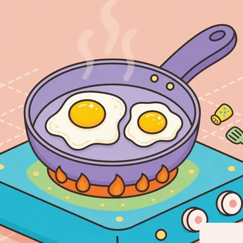 A pan of eggs, the picture from a cooking how-to